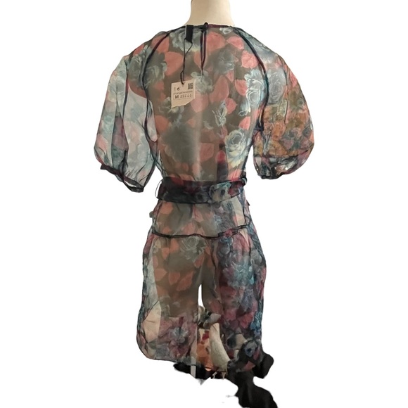 ZARA Black Pink Green Organza Dress Size Medium - Picture 11 of 15